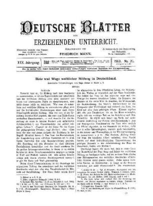 Ziele und Wege weiblicher Bildung in Deutschland : (Schluss)