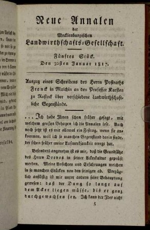 Fünftes Stück. Den 30sten Januar 1817