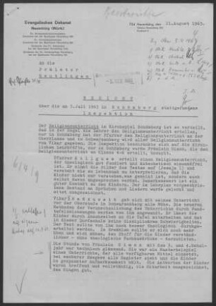 Schömberg (Lkr. Calw) mit Bieselsberg, Igelsloch, Oberlengenhardt und Schwarzenberg sowie Krankenhauspfarramt: Inspektionsbericht 1963