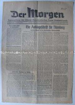Tageszeitung der LDPD "Der Morgen" u.a. zum Nürnberger Prozess