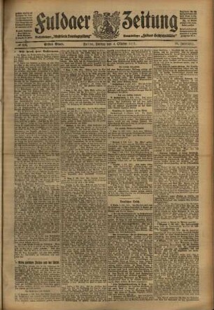 Erste Ausgabe vom Freitag, den 06. Oktober 1911.