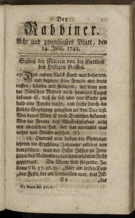 Acht und zwanzigstes Blatt, den 14. Julii, 1742.