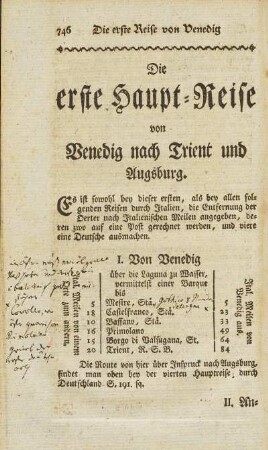 Die erste Haupt-Reise von Venedig nach Trient und Augsburg.