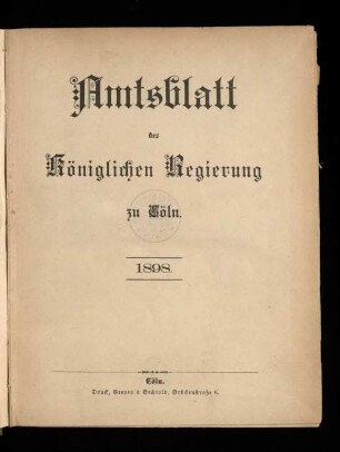 Amtsblatt der Königlichen Regierung zu Köln / 1898