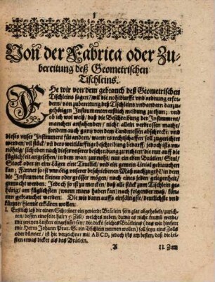 Geometriae Practicae Novae Et Auctae Tractatus ..., 3. Mensula Praetriana, Beschreibung deß nutzlichen Gemetrischen Tischleins, von dem fürtrefflichen und weitberühmten Mathematico M. Johanne Praetorio erfunden