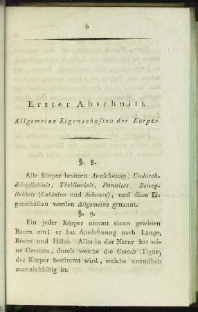 Erster Abschnitt. Allgemeine Eigenschaften der Körper