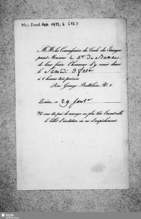 Nr. 12: Von les Commissaires du Cercle des Etrangers - dat. Paris, 29.01.1827.
