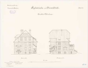 Universität Breslau Klinische Neubauten. Psychiatrische und Nervenklinik: Direktor-Wohnhaus: Ostansicht, Nordansicht 1:100