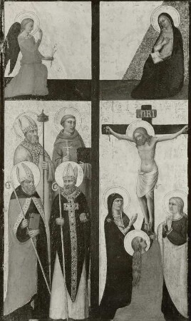 Vier Heilige, Kreuzigung Christi und Verkündigung an Maria