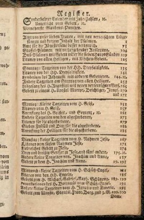 Register. Sonderbahrer Calender mit jahr-Zahlen, etc. Unterricht vom Gebett, etc. Vornehmste Glaubens-Puncten.