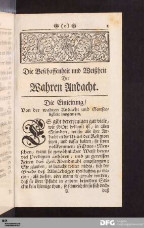 Die Einleitung / Von der wahren Andacht und Gottseeligkeit insgemein