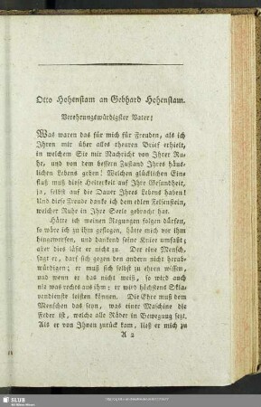 Otto Hohenstam an Gebhard Hohenstam