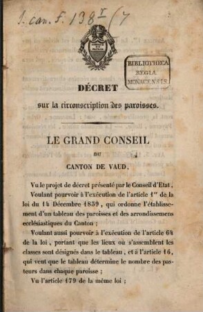 Décret sur la circonscription des paroisses