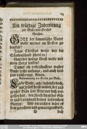 Um würdige Zubereitung zur Buße und Beichte Seufzer.