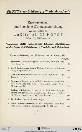 Erster Auktionstag – Mittwoch, den 4. März 1936 (Nr. 1-210)