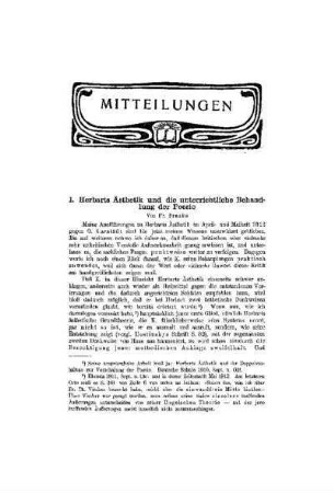 Herbarts Ästhetik und die unterrichtliche Behandlung der Poesie