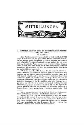 Herbarts Ästhetik und die unterrichtliche Behandlung der Poesie