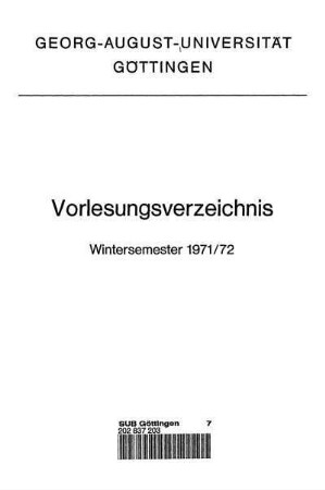 WS 1971/72: Vorlesungsverzeichnis