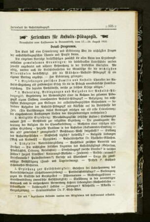 Ferienkurs für Anstalts-Pädagogik : veranstaltet vom Cassianeum in Donauwörth, vom 17. - 20. Augsut 1910