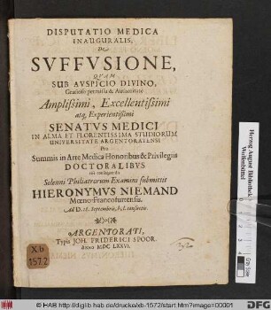 Disputatio Medica Inauguralis, De Suffusione