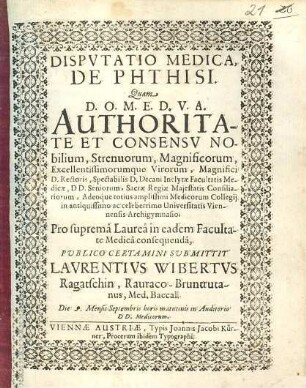 Disputatio Medica, De Phthisi