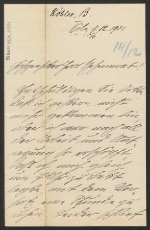 Brief an Ludwig Strecker  und B. Schott's Söhne : 09.12.1901
