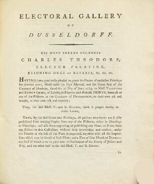 Die Churfürstliche Gallerie zu Düsseldorf : [Einladung zur Subskription]