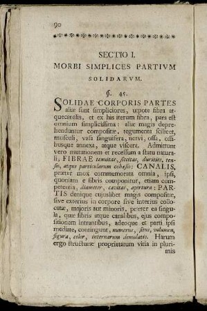 Sectio I. Morbi Simplices Partium Solidarum.
