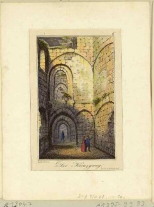 Der Kreuzgang in der Klosterruine auf dem Berg Oybin im Zittauer Gebirge, aus Carl Peschecks "Oybin bei Zittau in 12 Ansichten ..." (erweiterte Auflage?)