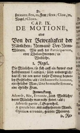 Cap. IX. De Motione, oder Von der Beweglichkeit der Mänlichen; Nenn- und Vor-Nenn-Wörtern.