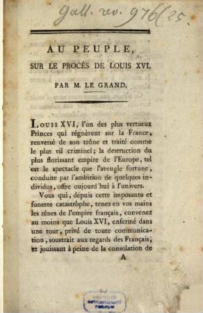 Au peuple sur le procès de Louis XVI.