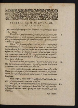 Septem Adminicvla Militiae Christianae.