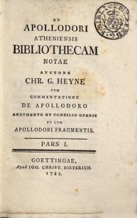Ad Apollodori Atheniensis Bibliothecam Notae, 1