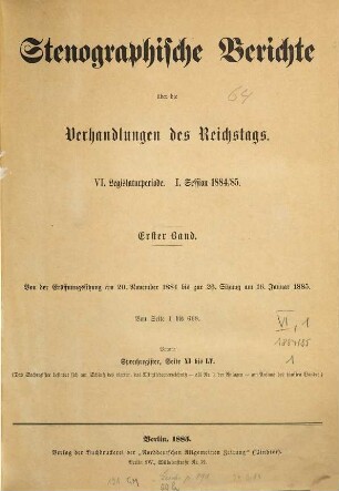 Verhandlungen des Reichstages. Stenographische Berichte. 79. 1884/85