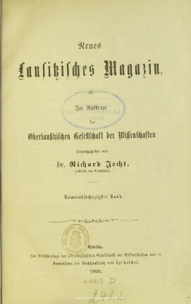 69.1893: Neues lausitzisches Magazin : Zeitschrift der Oberlausitzischen Gesellschaft der Wissenschaften