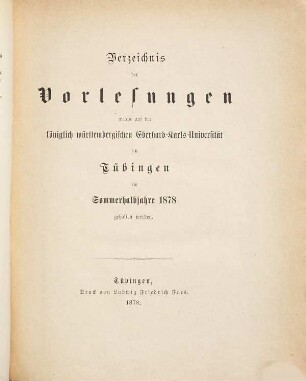 Tübinger Universitätsschriften. 1878