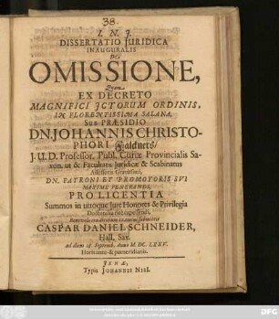 Dissertatio Iuridica Inauguralis De Omissione