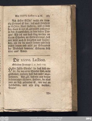 Die XXXVI. Lection. Gehalten Freytags d. 15. Junii 1725.