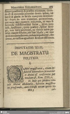 Disputatio XLIII. De Magistratu Politico