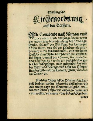 Kirchenordnung auff den Dörffern.