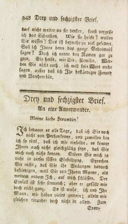 Drey und sechzigster Brief. An eine Anverwandte