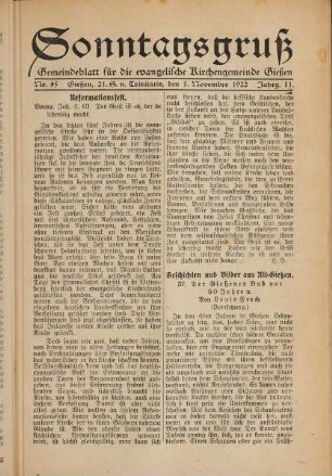 Sonntagsgruß : Gemeindeblatt für die Evangelische Kirchengemeinde Gießen