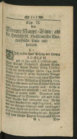 Cap. IX Die Zweyte Haupt-Linie / als die Hochfürstl. Holsteinische Gottorffische Linie enthaltend.