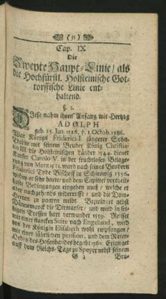 Cap. IX Die Zweyte Haupt-Linie / als die Hochfürstl. Holsteinische Gottorffische Linie enthaltend.