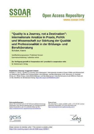 "Quality is a Journey, not a Destination": internationale Ansätze in Praxis, Politik und Wissenschaft zur Stärkung der Qualität und Professionalität in der Bildungs- und Berufsberatung
