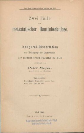 Zwei Fälle von metastatischer Hauttuberkulose
