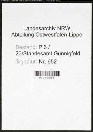 Sterberegister Standesamt Wattenscheid-Günnigfeld