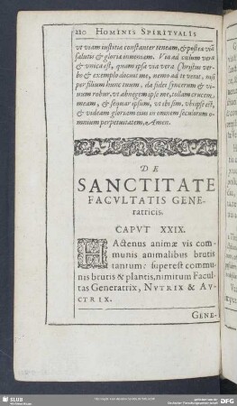 De Sanctitate Facultatis Generatricis. Caput XXIX.