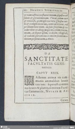 De Sanctitate Facultatis Generatricis. Caput XXIX.