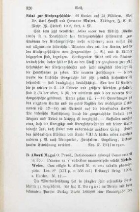 320-322 [Rezension] Albertus Magnus, B. Alberti Magni O. Praed. Ratisbonensis Episcopi Commentarii in Iob